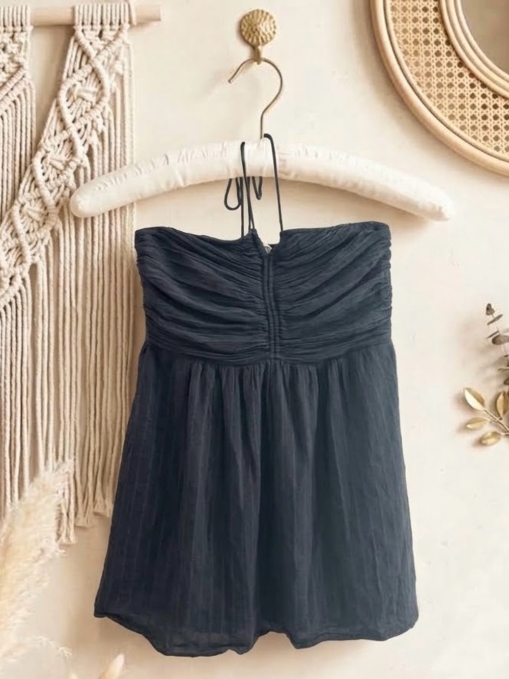 American Eagle Navy/Black Halter Neck Ruched Bodice Mini Dress/Tunic Top